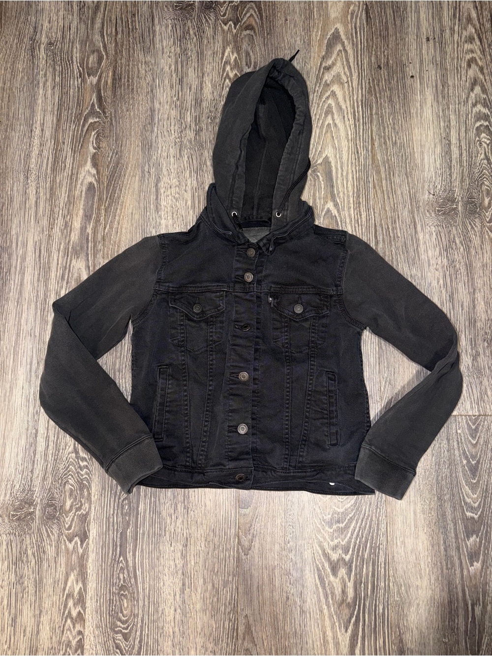 Levi’s Original Trucker Jacket Black denim with hoodie size S